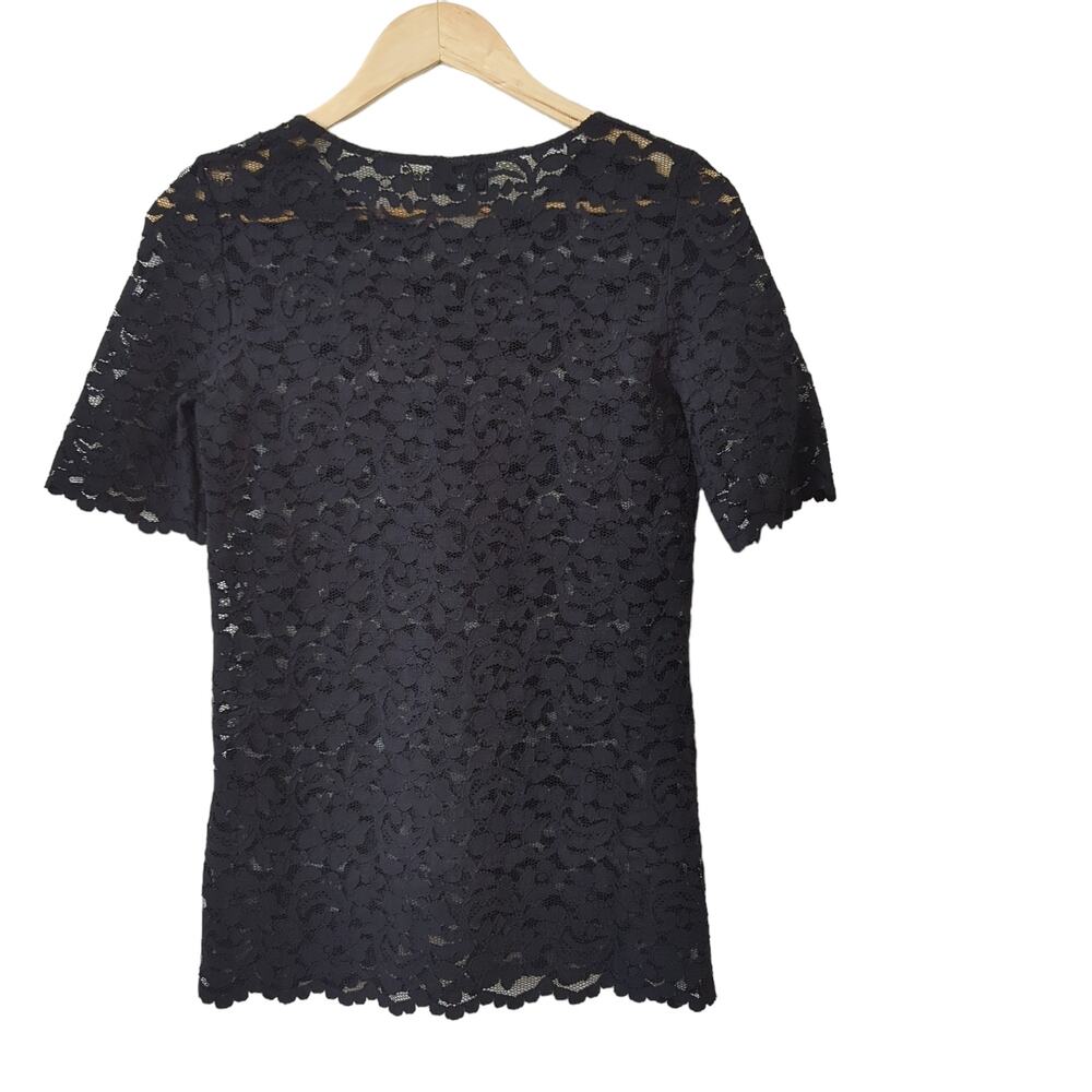 Au Jour Le Jour Women's Black Lace Sheer Shirt Size 40 Made in Italy Scallop Top - Picture 3 of 4